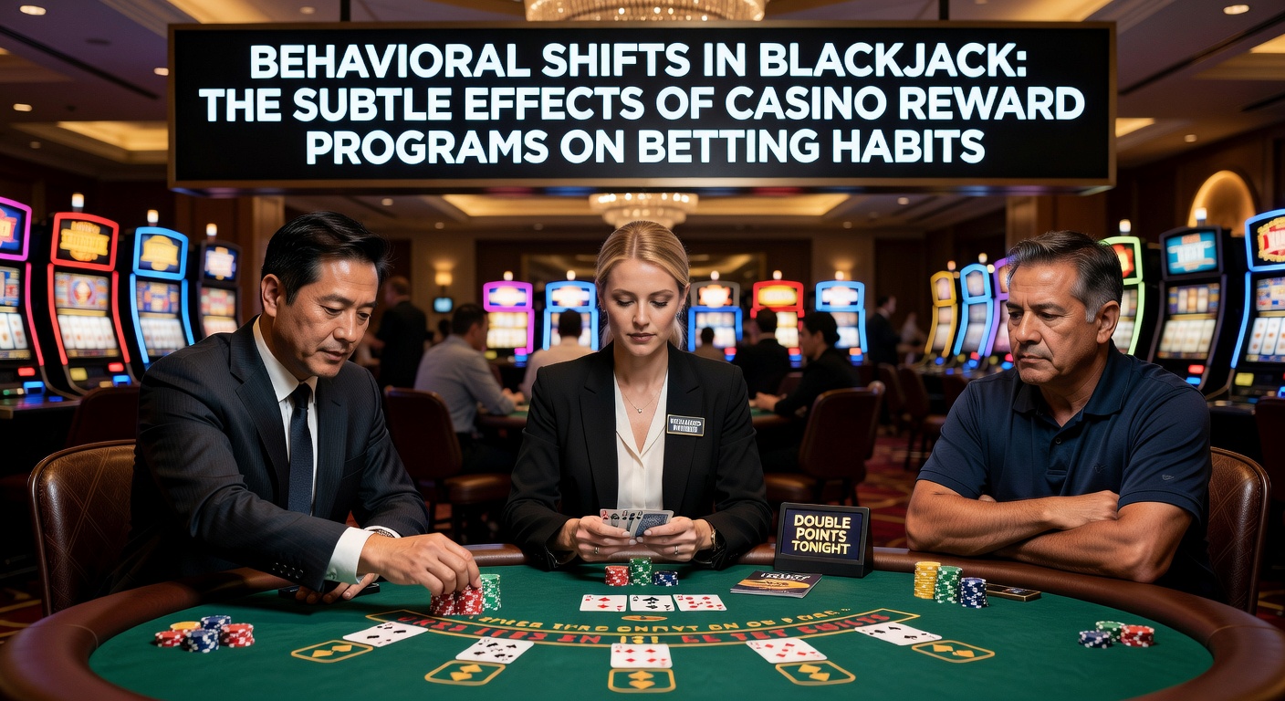 Blackjack table with loyalty cards and reward program materials spread across felt surface