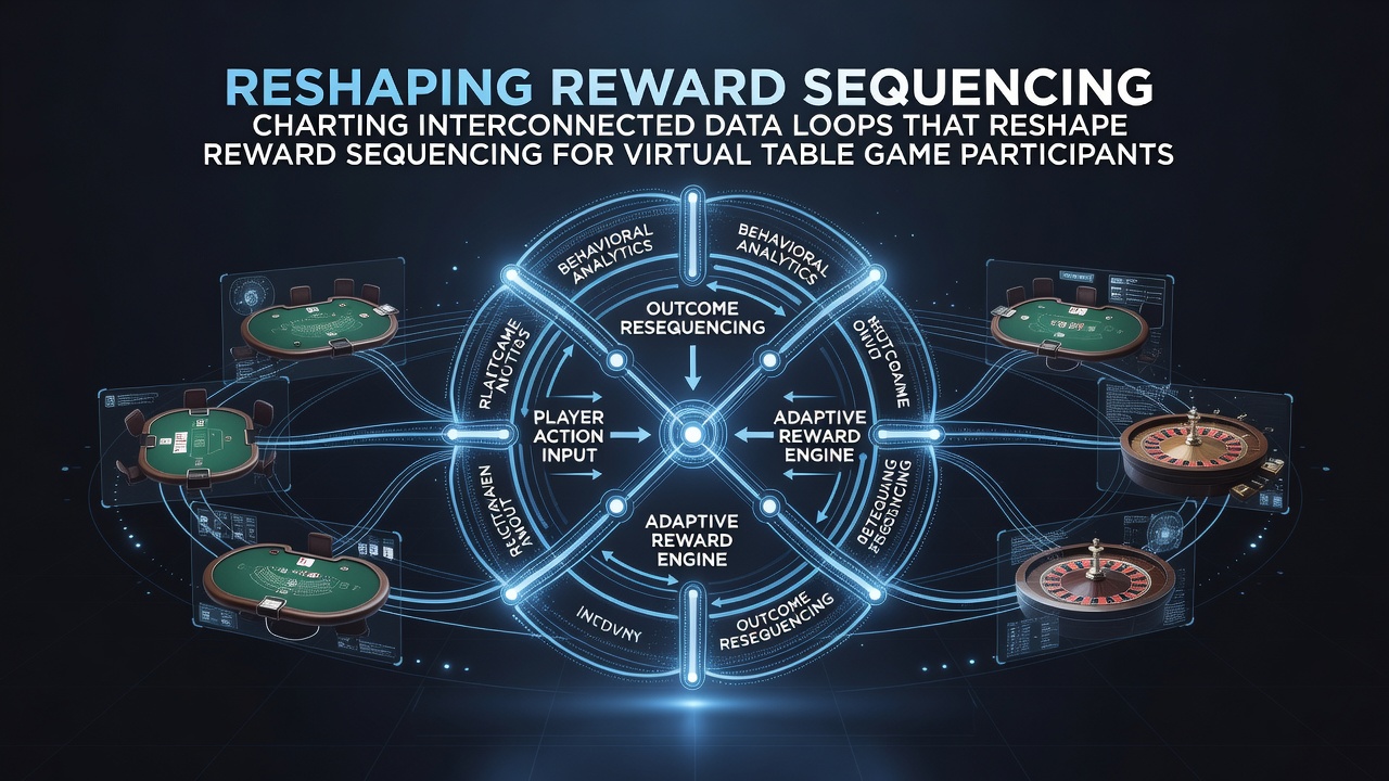 Diagram illustrating interconnected data loops influencing reward sequencing in virtual table games