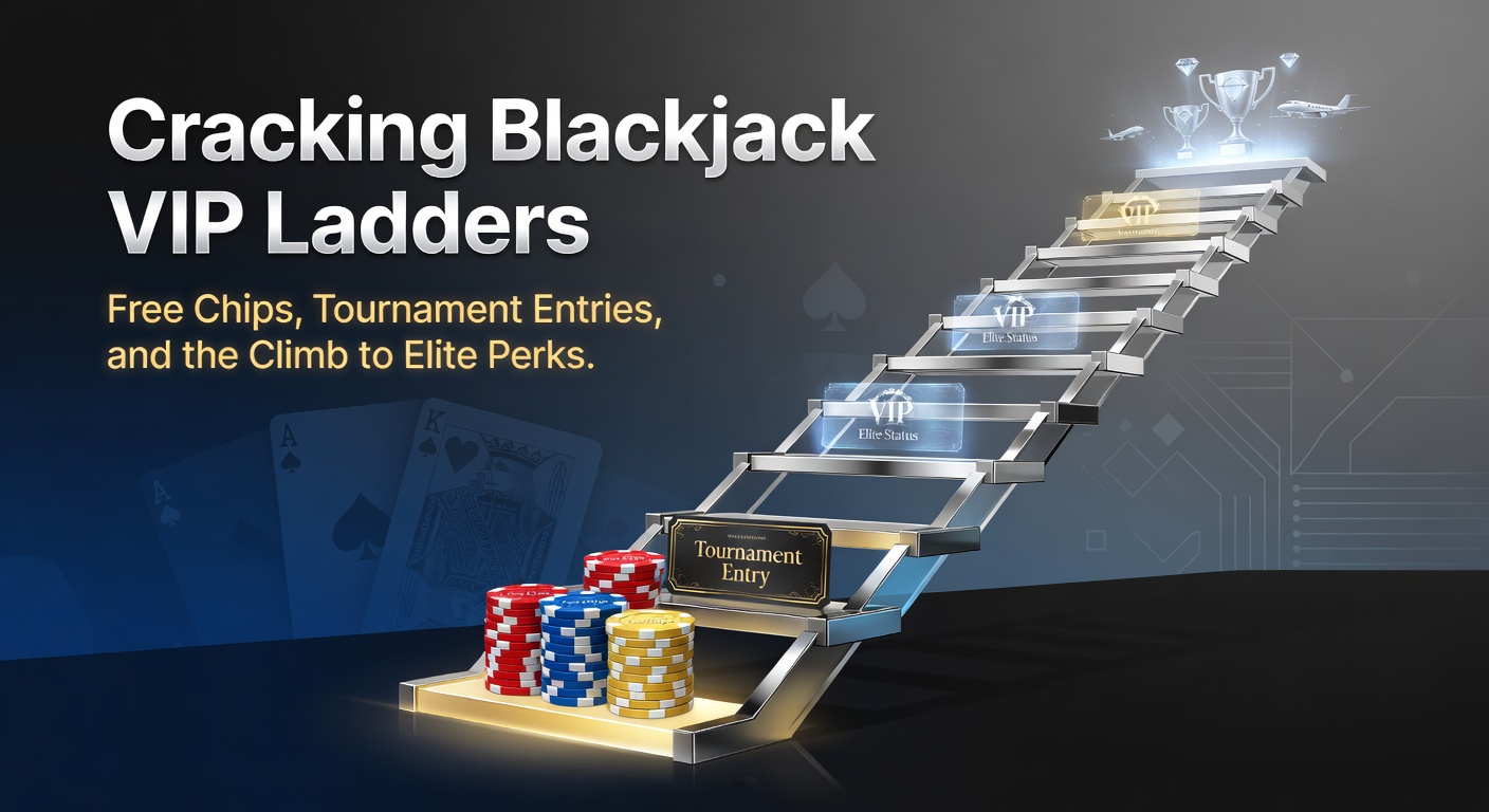 Screenshot of a blackjack VIP dashboard showing tier progress, free chip balances, and upcoming tournament entries