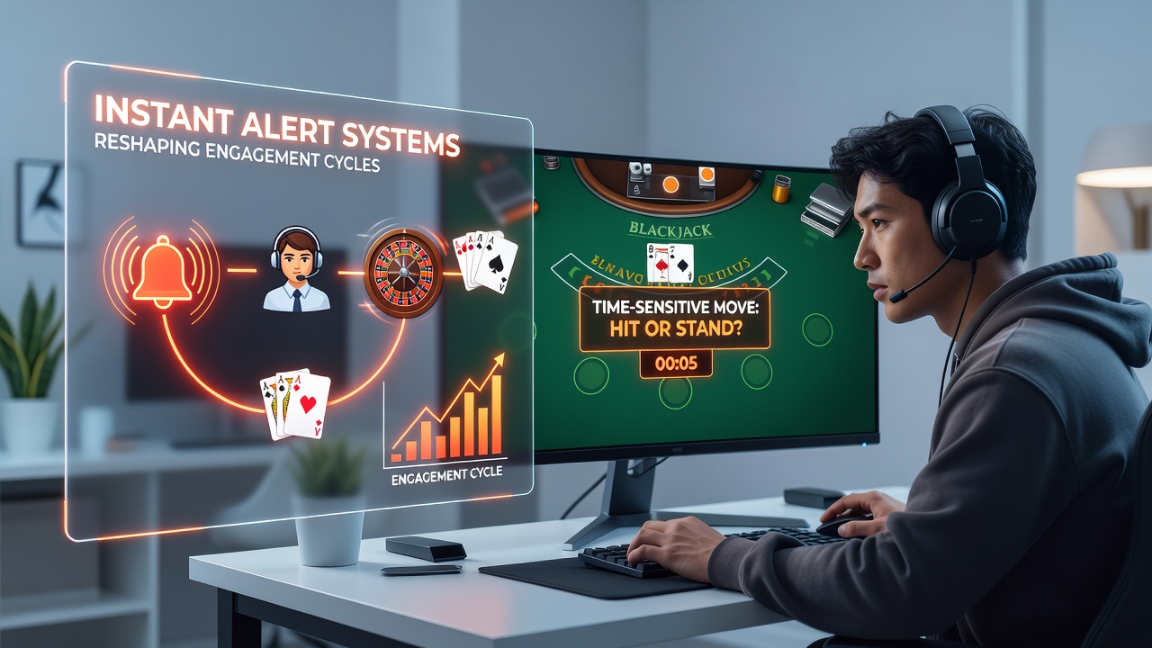 Illustration of instant alert notifications appearing on mobile devices during online table game sessions