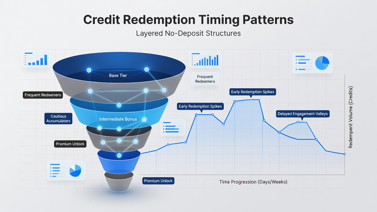 Analytics dashboard displaying redemption timing graphs for mobile blackjack no-deposit layers