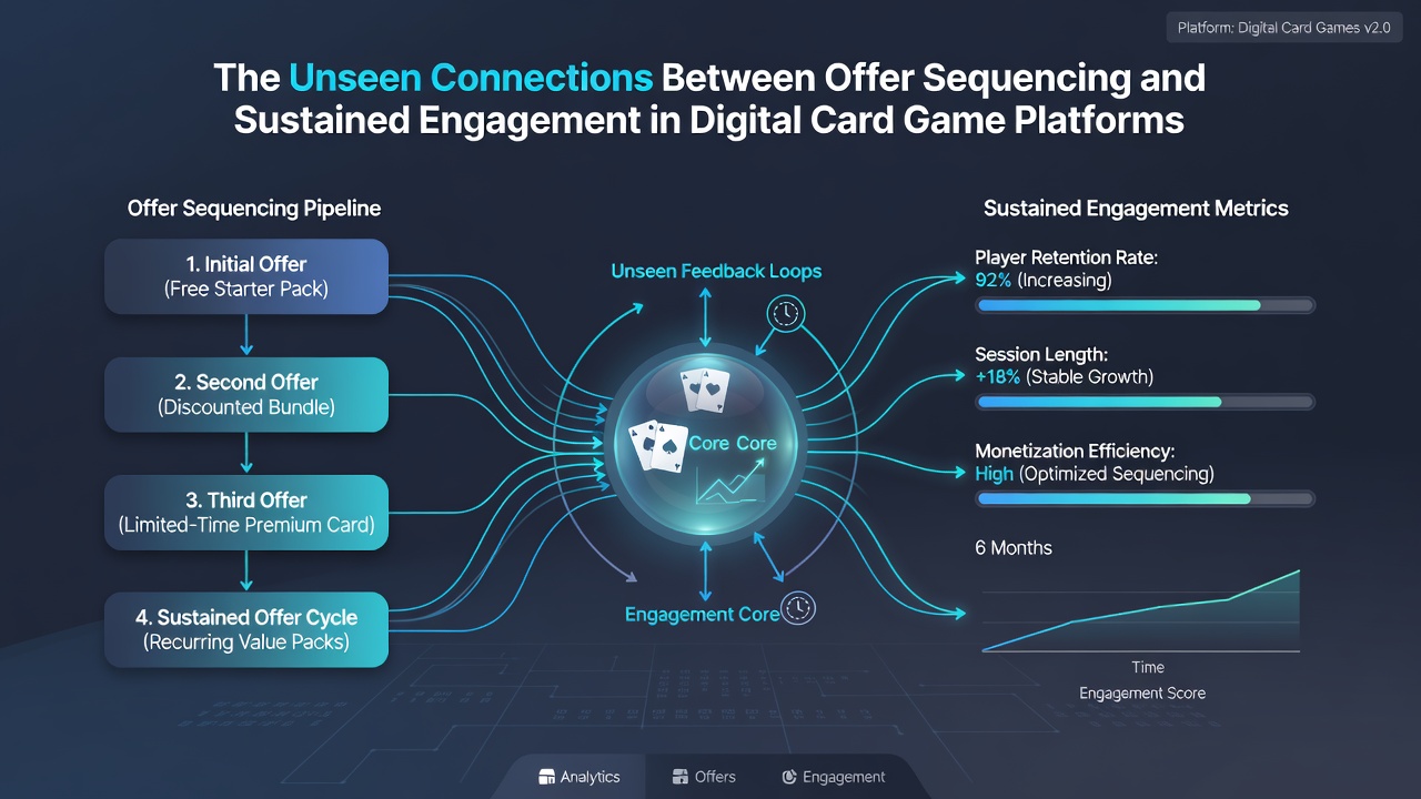 Analytics dashboard displaying engagement metrics tied to sequenced reward structures in card game platforms