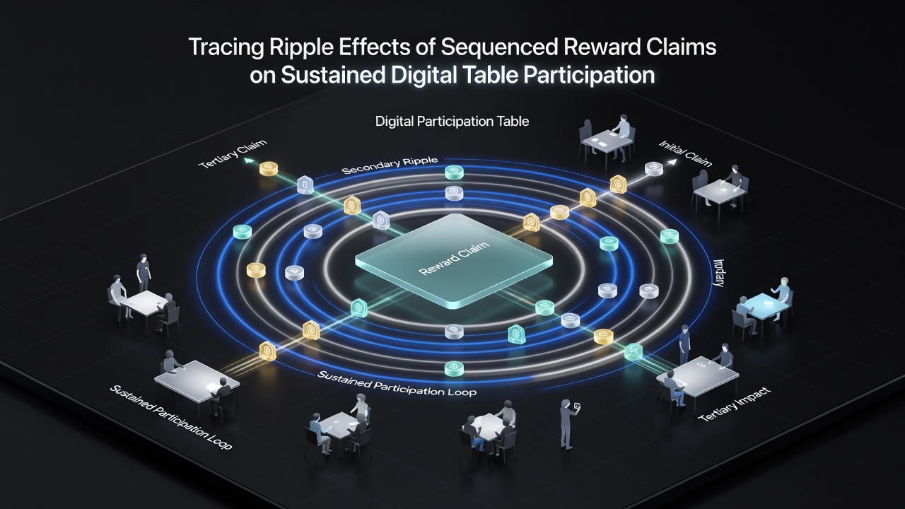 Illustration of sequenced reward claims influencing digital blackjack table activity over time