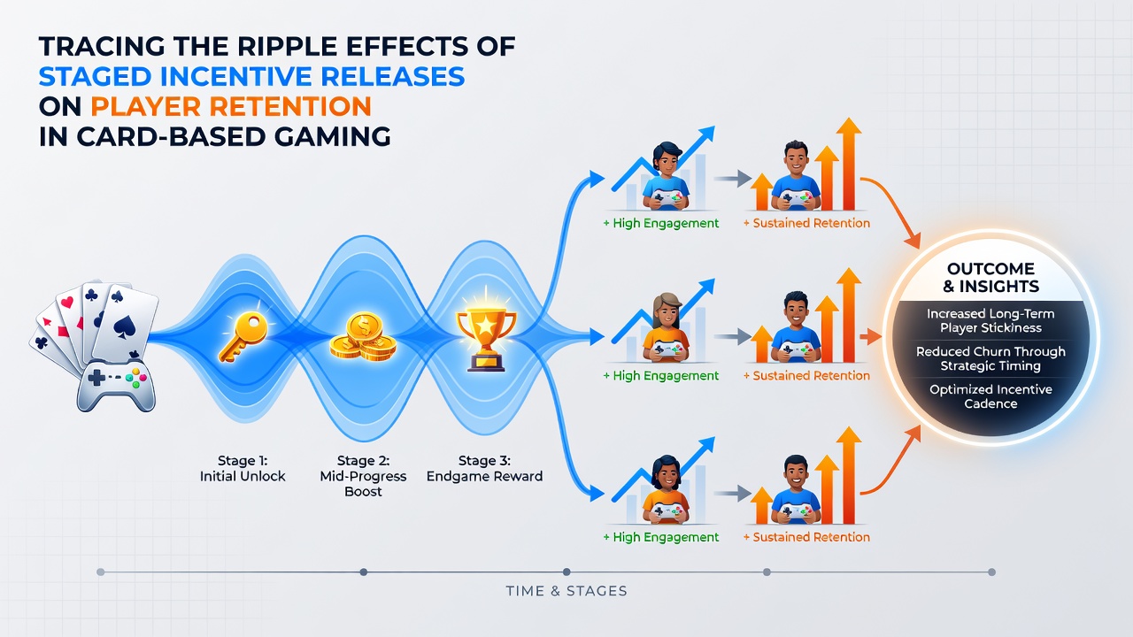 Data visualization of retention trends linked to sequential reward timing in card games