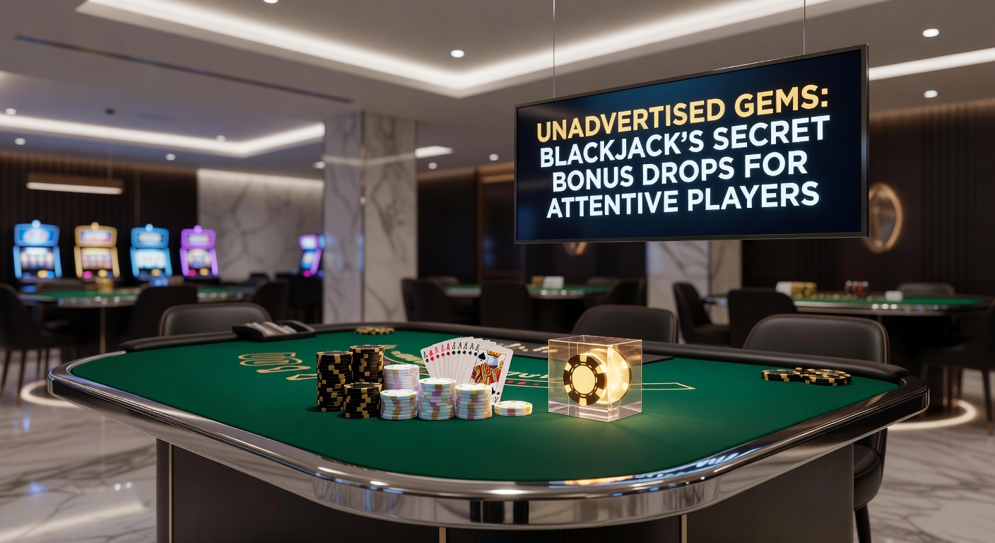 Screenshot of a blackjack interface showing a surprise bonus notification dropping free chips during active play, with cards and chips visible