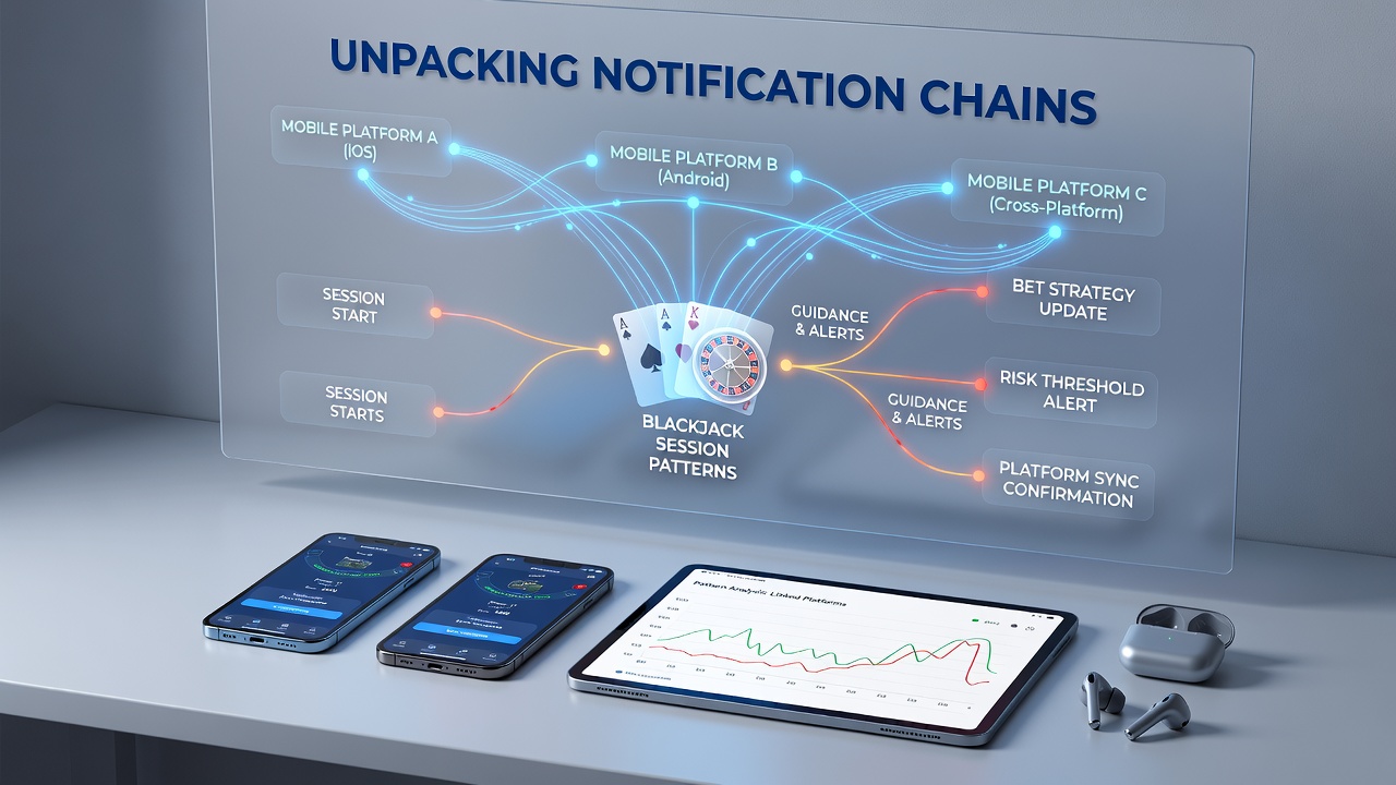 Diagram showing cross-device notification flow for blackjack players