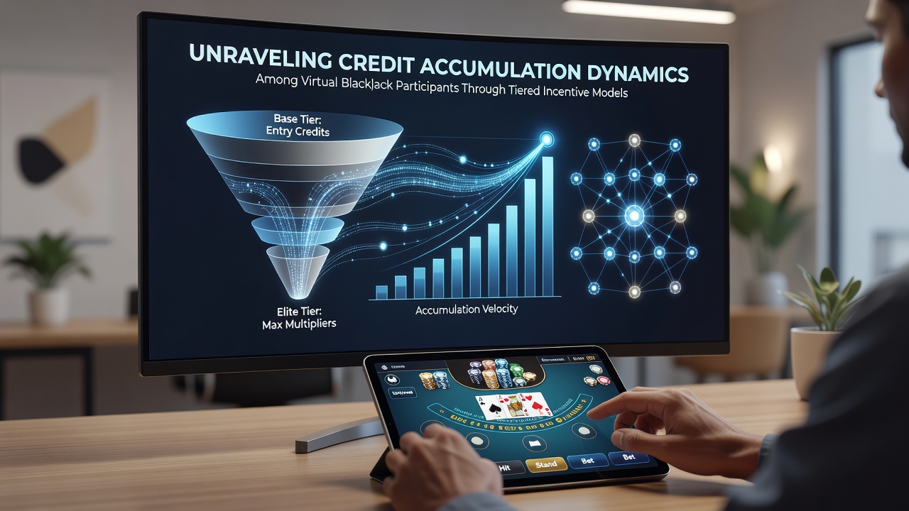 Virtual blackjack players engaging with tiered incentive systems on digital platforms showing credit accumulation interfaces